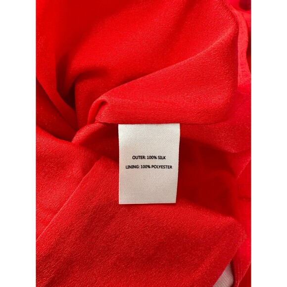 Saloni Grace Midi Dress Size 2 Red Black Polka Dot Silk Off Shoulder Puff Sleeve - Picture 15 of 16